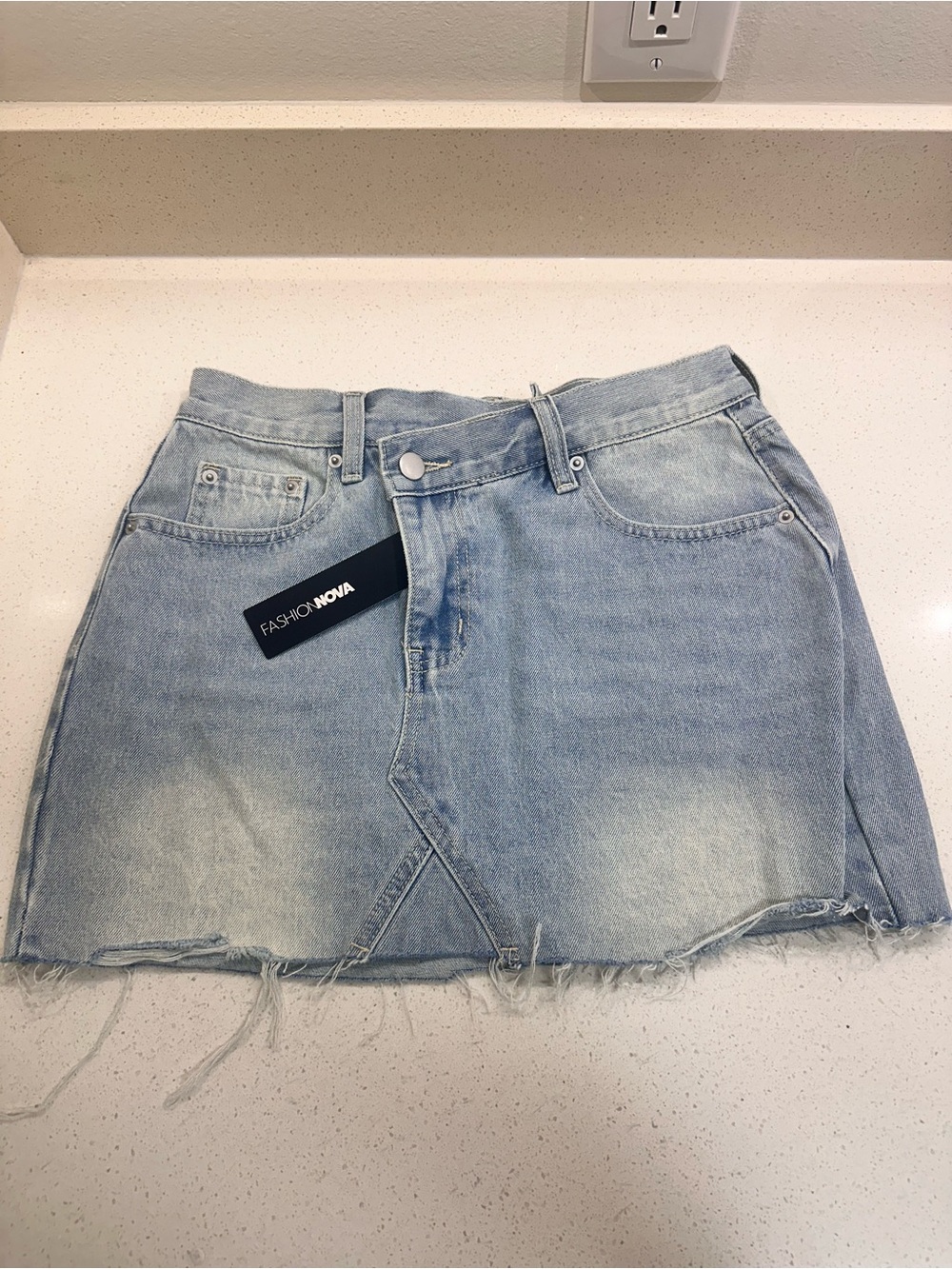 Fashion Nova Light Blue Distressed Denim Mini Skirt
